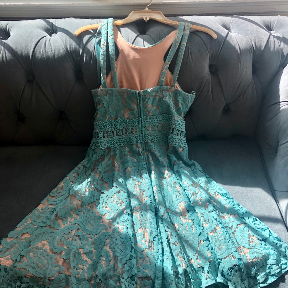 Mint lace halter dress